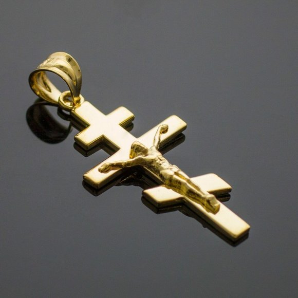 14k Solid Gold Russian Orthodox Crucifix Pendant -Yellow, Rose, or White Gold